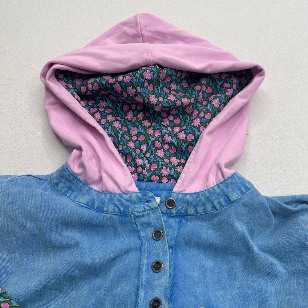 Blue Velvet Pink Boho Patchwork Hoodie Sweatshirt Womens Size S Oversized Shabby - Picture 3 of 8
